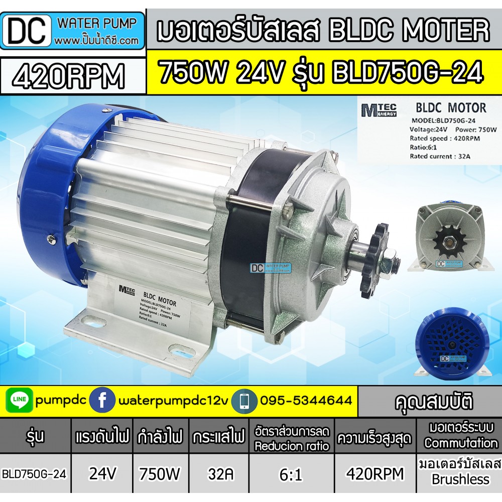 มอเตอร์บัสเลส เกียร์ 750W 24V BLDC (ไร้แปรงถ่าน) (พร้อมกล่องคอนโทรล)